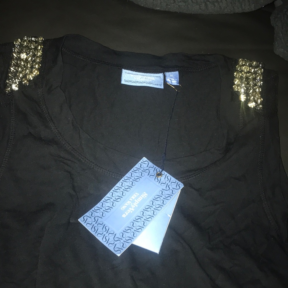 Rhinestone shouldered tank by simply Vera